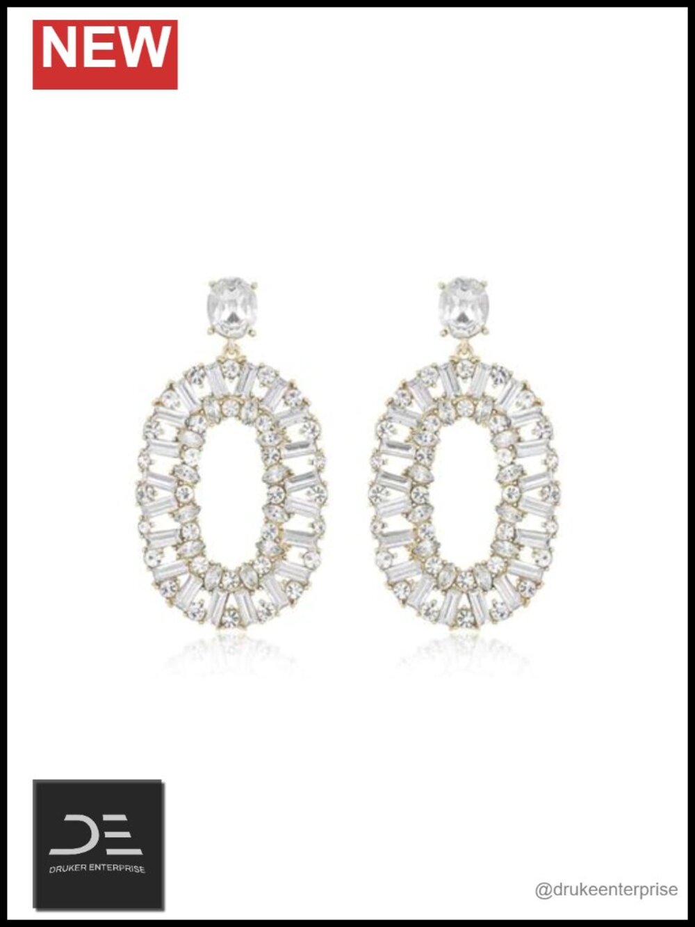 Crystal Stardust 18k Gold Plated Dangle Earrings, Sparkle Oval Drop Women's